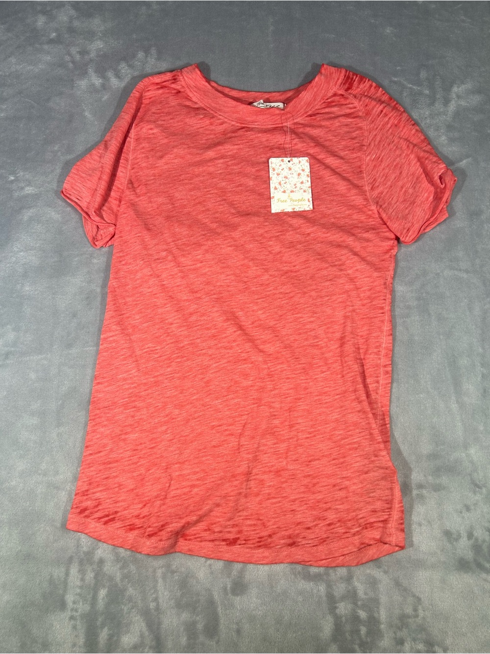 Free People Heathered Venice Red Short Sleeve Tee